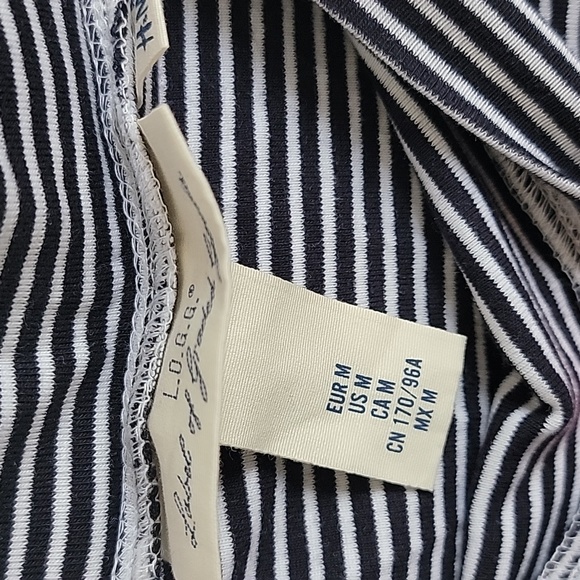 H&M Striped Off The Shoulder Bodycon Knee Length Dress Navy Blue White Sz M - Picture 7 of 8